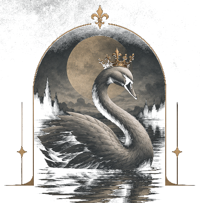 The Grey Swan emblem: a crowned swan beneath a gilded arch